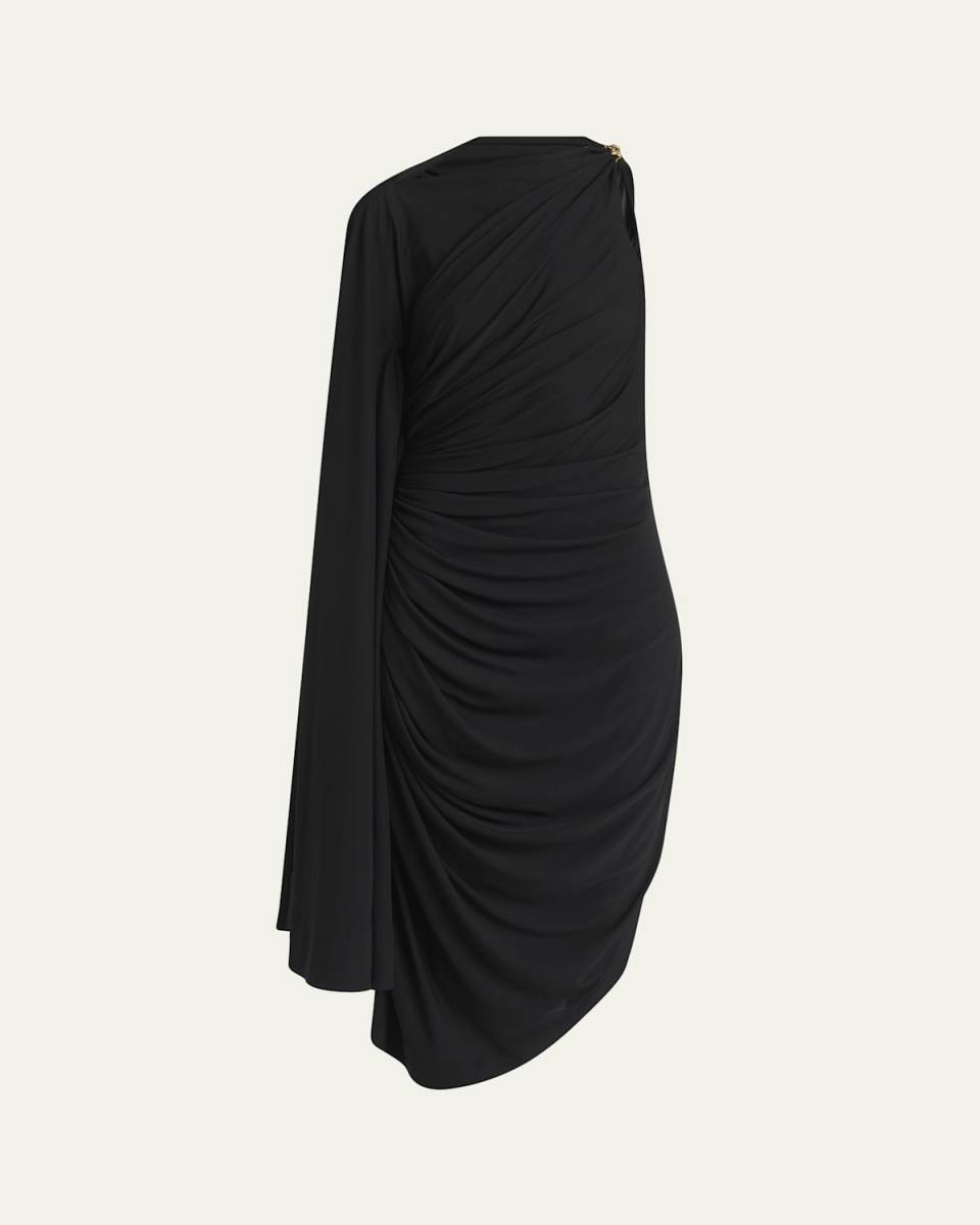 Frog Draped Matte Viscose Jersey Cape Dress